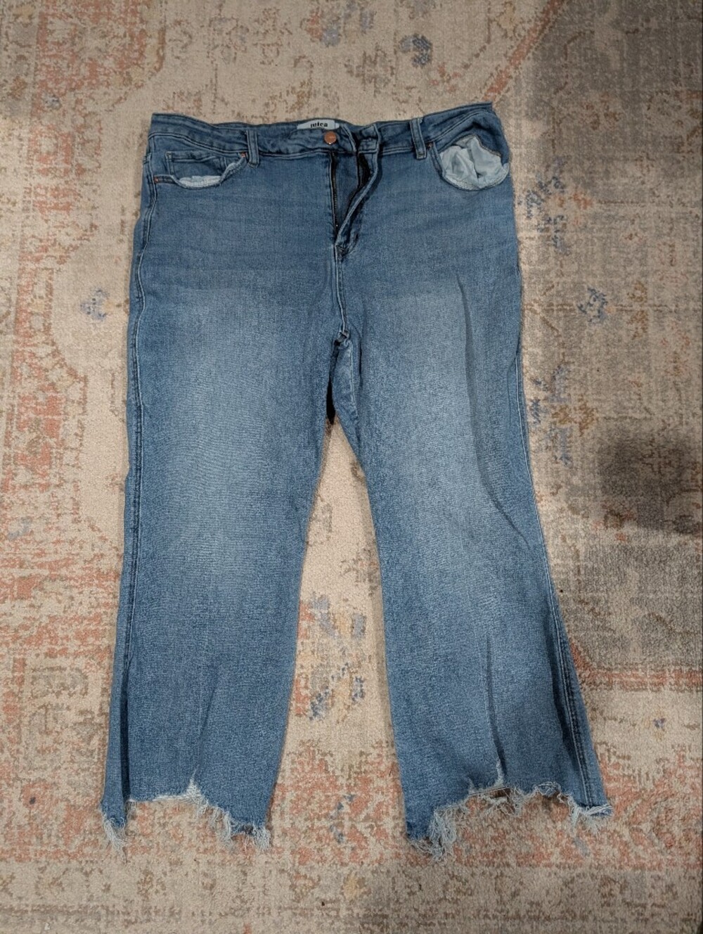 Mica Los Angeles Distressed Wide Leg Jeans Light Wash Raw Hem 18W